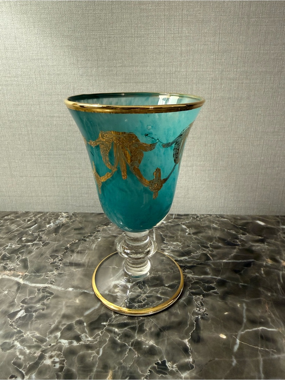 Arte Italica Teal Wine Goblet with Gold Accents